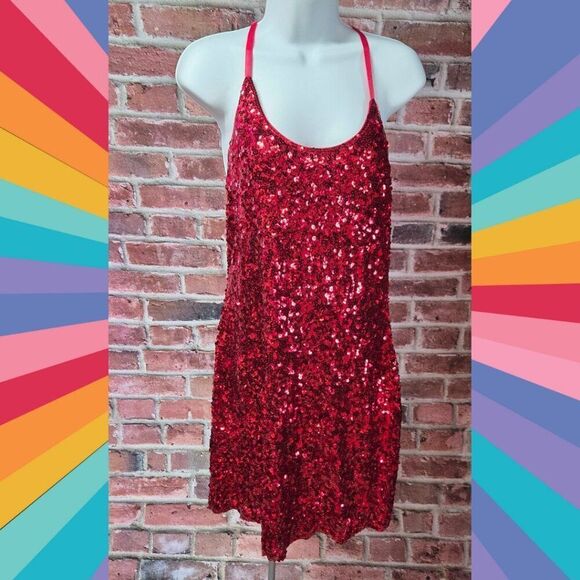 Maner Red Sequin Racerback Dress – Women’s Size Large – Scoop Neck – Sleeveless - Picture 1 of 6